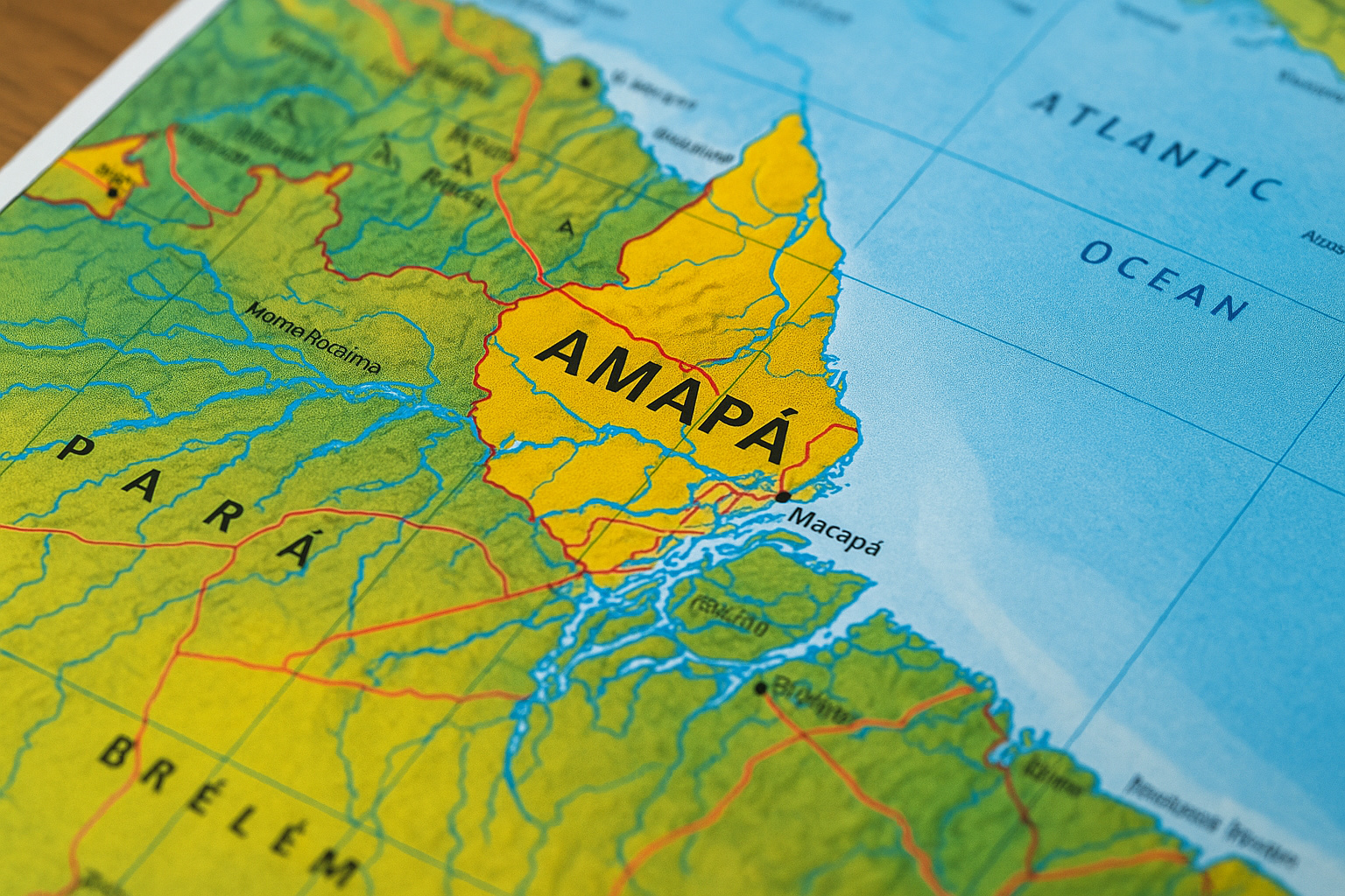 Mapa do Brasil destacando o estado do Amapá e sua localização na costa norte, próxima à Margem Equatorial