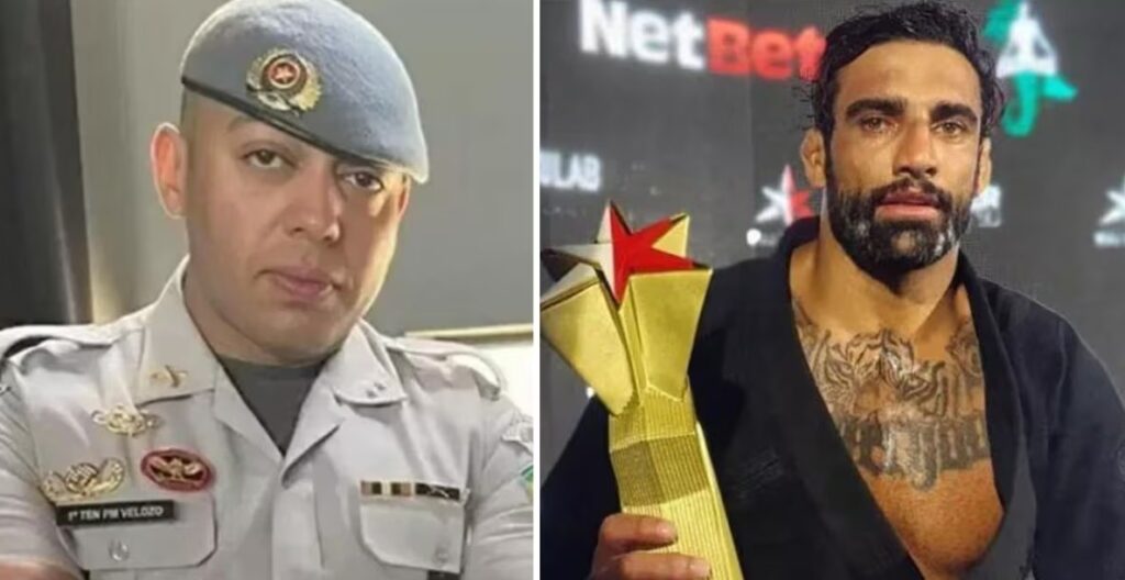 PM Henrique Velozo é absolvido no caso Leandro Lo Montagem com duas fotos lado a lado: à esquerda, um homem fardado; à direita, um atleta segurando um troféu dourado.